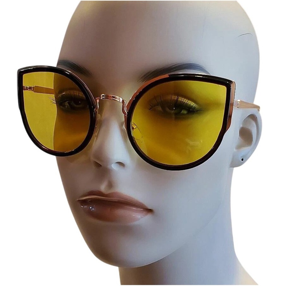 Cat Eye Sunglasses‎ Yellow Lens Fashion Designer Style Women